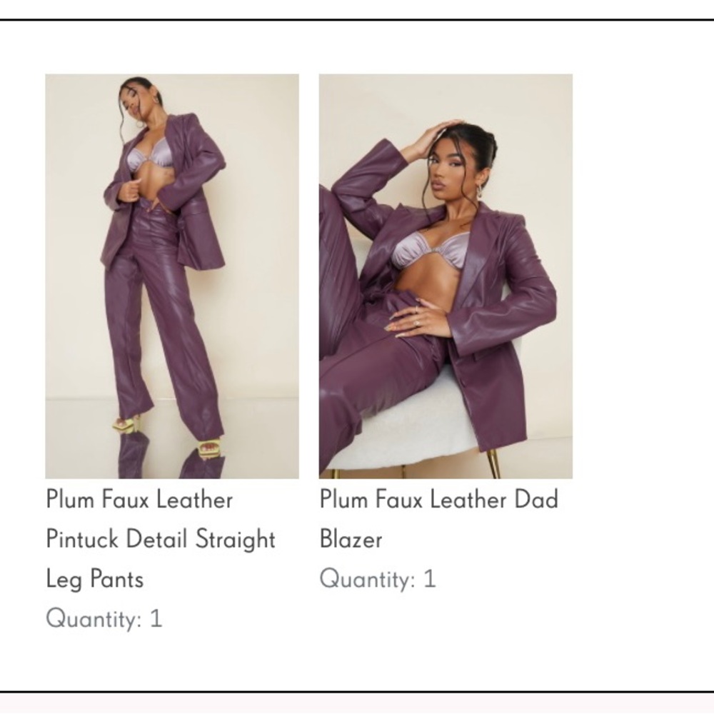 PLT Plum Faux Leather Pant Suit. Dad blazer & pants.  💙items & make an offer!